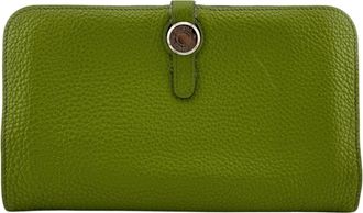 Herm&egrave;s Green Taurillon Clemence Leather Long Wallet (Bi-Fold) (Pre-Owned)