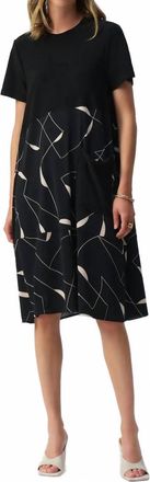 Joseph Ribkoff Geometric Print Short Sleeve Midi Dress In Black/moonstone