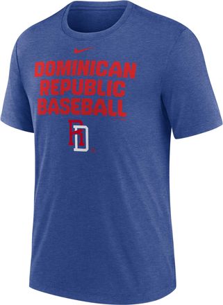 Nike Dominican Republic National Baseball Team 2026 World Baseball Classic Stacked Nike Mens T-Shirt in Blue | NJFDEX49WBD-4QB