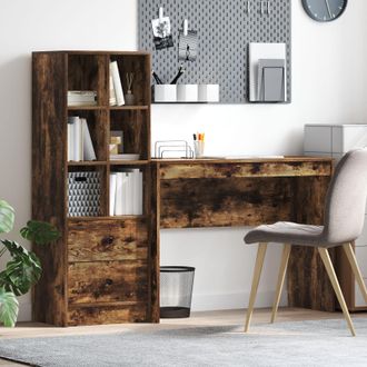 Berkfield Home Desk with Storage Smoked Oak Engineered Wood in Brown
