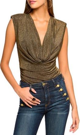 Ramy Brook Consuela Metallic Sleeveless Plunge Neck Top in Gold Knit at Nordstrom Rack, Size Large