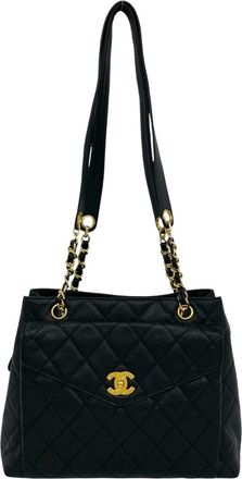 Chanel Black Grained Calfskin Shoulder Bag Tote Bag (Pre-Owned)