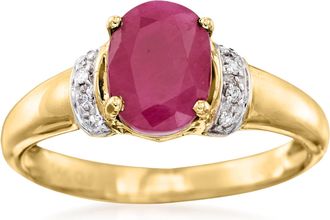 Ross-Simons Burmese Ruby Ring With Diamond Accents in 14kt Yellow Gold
