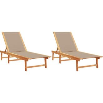 vidaXL Tumbonas 2 Unidades Madera Maciza De Acacia Y Textileno Taupe Vidaxl
