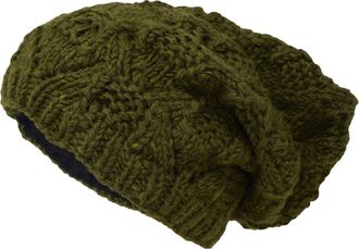 Gheri Cable Knit Winter Fleece Lined Slouch Beanie Wool Rasta Hat Green
