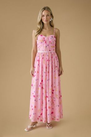 Oasis Womens Wildflower Mesh Bandeau Maxi Dress - Pink - Size 14 UK
