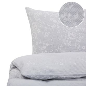 Beliani Conjunto De Fundas De Algod&oacute;n Gris Blanco Funda De Almohada Patr&oacute;n Floral 200 X 220 Cm Tradicional Elegante Dormitorio Morningside