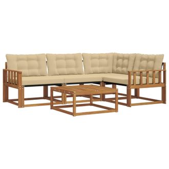 vidaXL Conjunto De Sof&aacute;s De Exterior Con Coj&iacute;n 5 Pcs Natural Y Beige Vidaxl