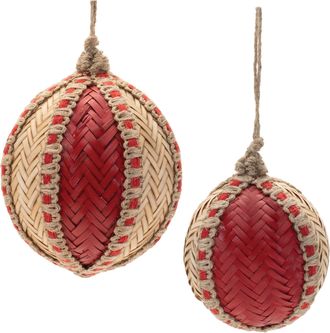 Melrose International Woven Bamboo Ornament (Set of 4) - Red, Beige