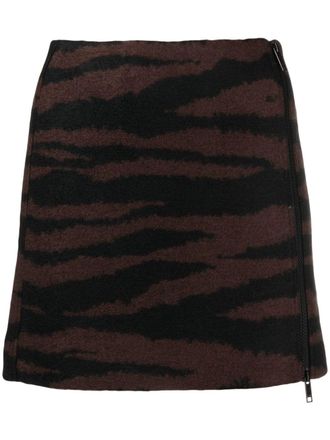 Ganni tiger-jacquard miniskirt - women - Recycled Polyester/Recycled Wool - 44 - Brown