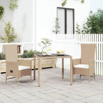 vidaXL Vidaxl - Set Comedor De Jard&iacute;n 3 Pzas Con Cojines Rat&aacute;n Sint&eacute;tico Beige