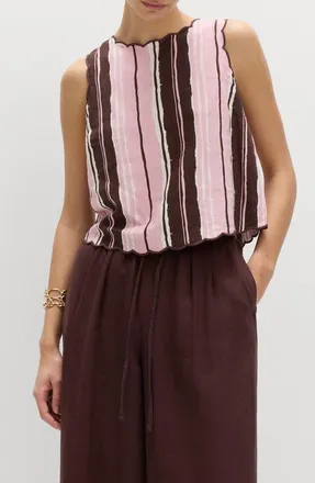 M&S Collection Stripe Scallop Sleeveless Top in Pink/multi at Nordstrom, Size 10