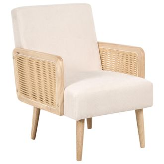 Beliani Beliani - Sill&oacute;n Tapizado De Tela De Poli&eacute;ster Retro Reposabrazos De Trenza Vienesa Para Sala De Estar Beige Claro Hojby