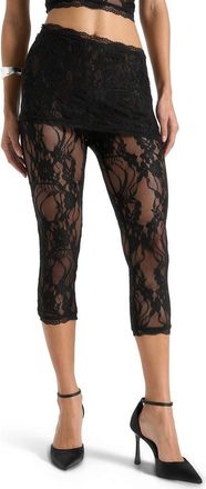 Mani&egrave;re De Voir Aimee Lace Asymmetric Capri Leggings in Black at Nordstrom, Size Xx-Small