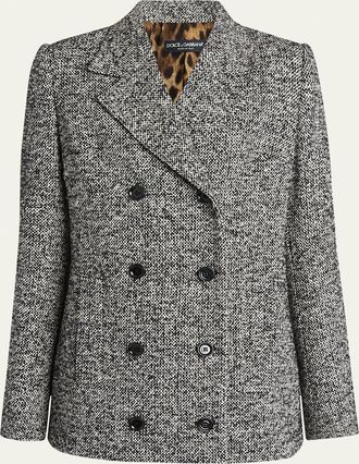 Dolce & Gabbana Dotted Wool-Blend Double-Breasted Blazer
