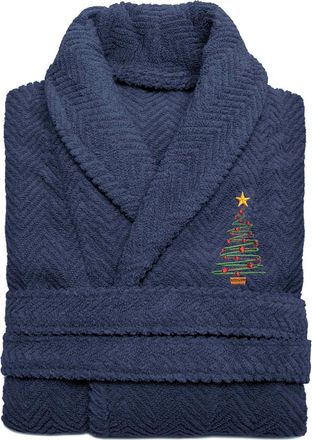 Linum Home Textiles Herringbone Weave Embroidered Holiday Bath Robe