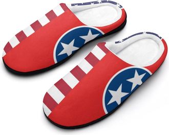Generic U.S And Tennessee State Flag Cotton Slippers for Women Indoor Outdoor Slipper Slip-On Memory Foam Home Shoes