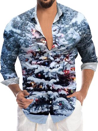 Generic Christmas Shirt Mens, Shirts For Men Long Sleeve, Xmas Shirt 3D Printed Santa Claus Button Down Graphic Casual Tshirts Blouse Outfits Fit Hawaiian Cos
