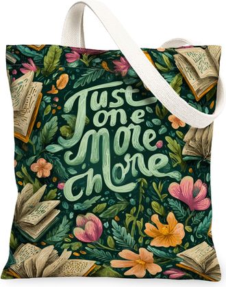 Generic Floral Canvas Tote Bags, Leaves and Books Pattern Reusable Grocery Bags, Summer Vintage Lightweight Washable Canvas for Tra, Green, 13x15 Inch