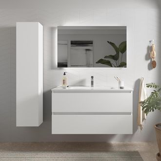 Cygnus Bath Salgar - Mueble De Ba&ntilde;o Bequia 100 Cm Blanco Mate Con Lavabo De Porcelana