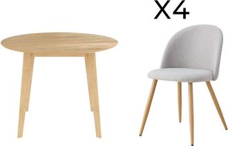 Rendez-Vous D&eacute;co Mesa y sillas para 4 personas de tela topo y madera