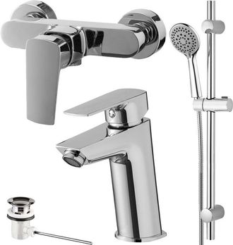 W7 Set Nero Monocomando De Lavabo Y Ducha + Accesorios