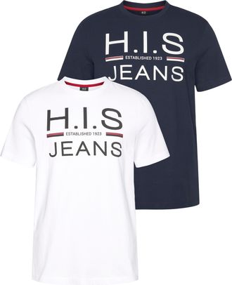 H.I.S Rundhalsshirt Packung, 2er-Pack, schmal geschnitten, bedrucktes Design, Rundhals, aus Baumwolle