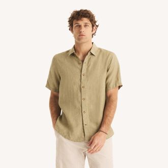 Nautica Mens Classic Fit Short-Sleeve Linen Shirt