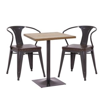 Hhg Hhg - Nunca Usado] Set Mesa Bistro 2x Silla Comedor 469d, Silla Mesa Cocina Silla Gastronom&iacute;a Mvg, Negro-marr&oacute;n, Mesa Marr&oacute;n Claro