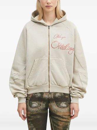 Ottolinger embroidered zip-up hoodie - women - Organic Cotton - M - Neutrals
