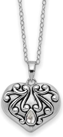 Diamond2Deal Sterling Silver Antiqued Cubic Zirconia Heart Remembrance Ash Holder Necklace