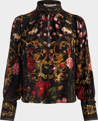 Alice & Olivia Marion Floral Mock-Neck Blouse