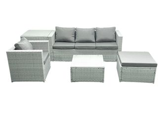 Fimous Garden Outdoor Furniture Set 5 Seater Rattan Sofa Set with Big Footstool Armchair Side Table Light Grey Mixed