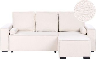 Beliani 3 Seater Corner Sofa Bed Light Green Boucle Upholstery Left Handed with Storage Armrests Reversible Modern Style Living Room EDANE