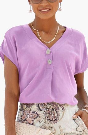 Lascana Womens Button Detail Blouse in Lilac at Nordstrom, Size 14