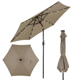 Costway Sombrilla Con Led De Energ&iacute;a Solar Parasol De Jard&iacute;n Con 18 Luces 2,7m Di&aacute;metro Para Terraza Jard&iacute;n Piscina Playa Marr&oacute;n - Costway