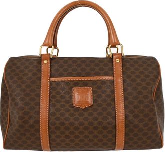 Celine Macadam Handbag Macadam With Leather Brown Canvas Handbag (Pre-Owned)