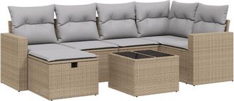 vidaXL Juego De Sof&aacute;s Jard&iacute;n Con Cojines Beige Mezcla 7 Pzas Rat&aacute;n Pe Vidaxl