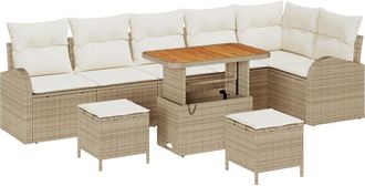 vidaXL Garden Sofa Set with Cushion 9 pcs Beige Poly rattan Vidaxl