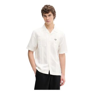 Fred Perry Overhemden, Heren, Beige, M, Short Sleeve Shirts