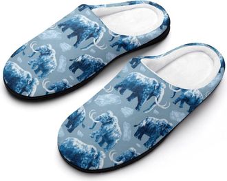 Generic Woolly Mammoth Pattern Funny Mens Cotton Slippers Soft Non-Slip Rubber Sole House Slipper Indoor Outdoor