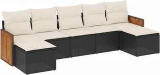 vidaXL Set De Comedor De Jard&iacute;n 7 Pzas Y Cojines Rat&aacute;n Sint&eacute;tico Negro Vidaxl