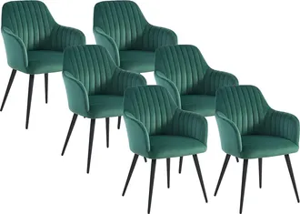 Vente-Unique Sedia con braccioli in Velluto Verde e Metallo Nero - Lotto di 6 - ELEANA