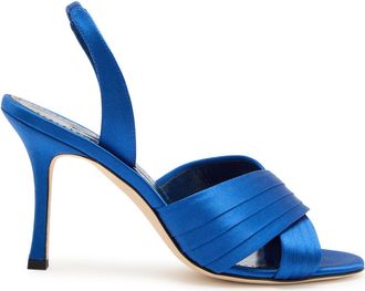 Manolo Blahnik Vierasan 90 Satin Slingback Sandals - Blue - 38 (IT38 / UK5)