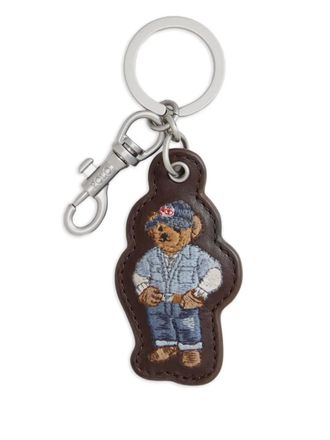 Polo Ralph Lauren embroidered-polo bear leather key fob - Brown