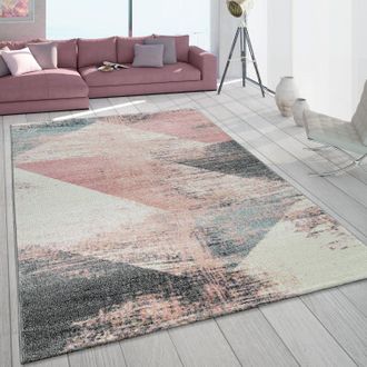 Paco Home Paco Home - Alfombra De Sal&oacute;n Pelo Corto Colorida Abstracta Dise&ntilde;o Geom&eacute;trico Colores Pastel 160x230 Cm