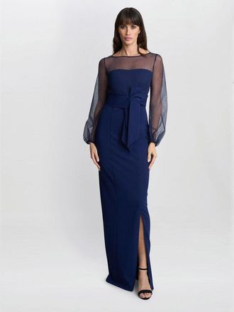 Gina Bacconi Womens Joanne Crepe And Mesh Maxi Dress - Navy - Size 20 UK