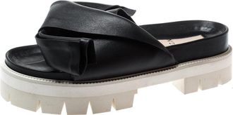 N&deg;21 N21 Black Leather Bow Platform Slides