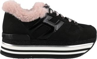Hogan Womens Faux Fur Sneakers In Black/pink