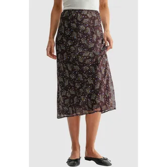 All in Favor Ditsy Print Bias Midi Skirt in Brown Blue Ditsy at Nordstrom, Size X-Small